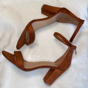Brown Suede Strap Block Heels